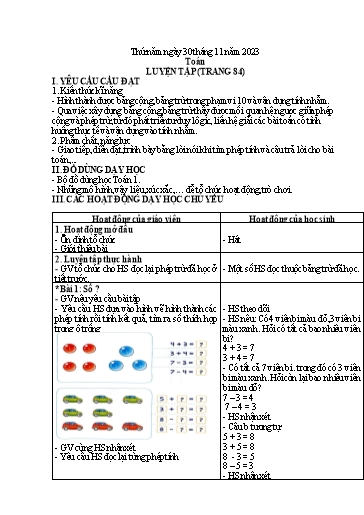 Giáo án Tiếng Việt 1 + Toán 1 - Tuần 13 (Thứ 5-6) - Năm học 2023-2024 - Nguyễn Thị Yến Nhi