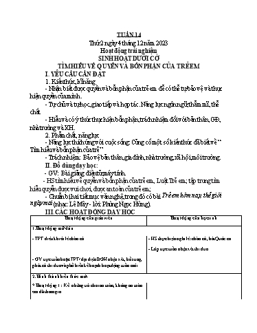 Giáo án Tiếng Việt 1 + Toán 1 - Tuần 14 (Thứ 2-4) - Năm học 2023-2024 - Nguyễn Thị Yến Nhi