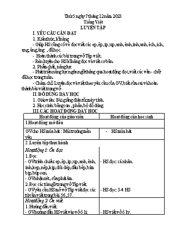 Giáo án Tiếng Việt 1 + Toán 1 - Tuần 14 (Thứ 5-6) - Năm học 2023-2024 - Nguyễn Thị Yến Nhi