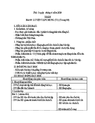 Giáo án Tiếng Việt + Toán 3 - Tuần 30 (Thứ 5-6) - Năm học 2023-2024 - Nguyễn Thị Yến Nhi