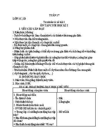Giáo án Tự nhiên xã hội + Khoa học Tiểu học - Tuần 17 (Thứ 2-4) - Năm học 2023-2024 - Nguyễn Thị Yến Nhi