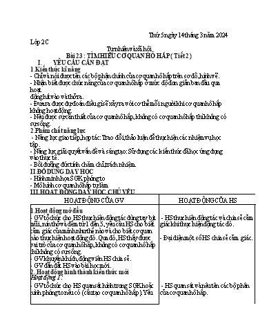 Giáo án Tự nhiên xã hội + Khoa học Tiểu học - Tuần 26 (Thứ 5+6) - Năm học 2023-2024 - Nguyễn Thị Yến Nhi