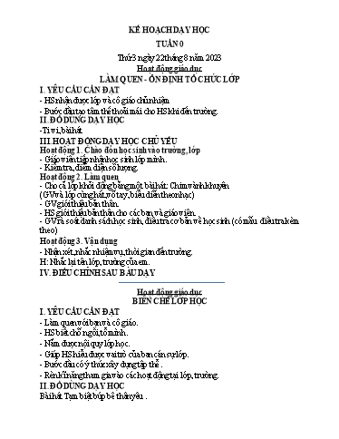 Kế hoạch bài dạy Hoạt động giáo dục 1 - Năm học 2023-2024 - Trần Thị Thanh Hương