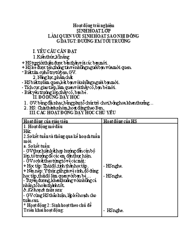 Kế hoạch bài dạy Hoạt động trải nghiệm 1 - Bài: Làm quen với sinh hoạt sao nhi đồng - Năm học 2023-2024 - Nguyễn Thị Yến Nhi