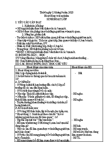 Kế hoạch bài dạy Hoạt động trải nghiệm 1 - Tuần 2 - Năm học 2023-2024 - Nguyễn Thị Ánh Tuyết