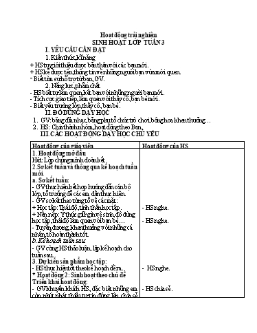 Kế hoạch bài dạy Hoạt động trải nghiệm 1 - Tuần 3 - Năm học 2023-2024 - Nguyễn Thị Yến Nhi