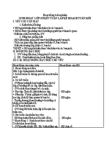 Kế hoạch bài dạy Hoạt động trải nghiệm 1 - Tuần 3 - Nguyễn Thị Ánh Tuyết