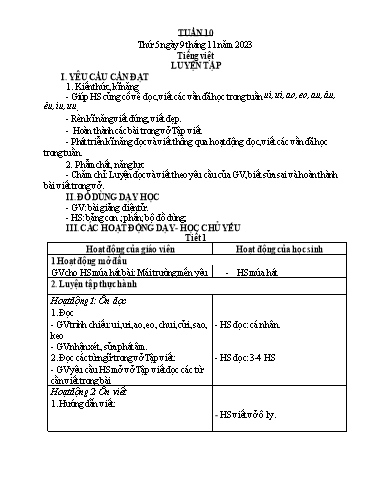 Kế hoạch bài dạy môn Tiếng Việt + Toán 1 - Tuần 10 (Thứ 5+6) - Năm học 2023-2024 - Trần Thị Thanh Hương