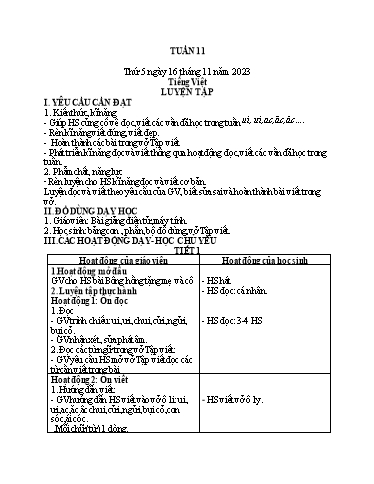 Kế hoạch bài dạy môn Tiếng Việt + Toán 1 - Tuần 11 (Thứ 5+6) - Năm học 2023-2024 - Trần Thị Thanh Hương