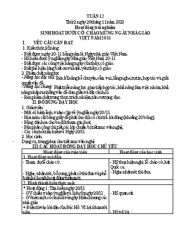 Kế hoạch bài dạy môn Tiếng Việt + Toán 1 - Tuần 12 (Thứ 2-4) - Năm học 2023-2024 - Trần Thị Thanh Hương