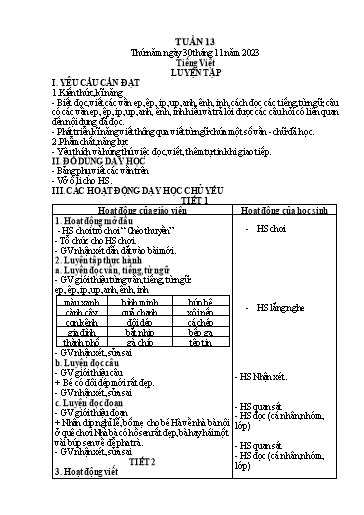Kế hoạch bài dạy môn Tiếng Việt + Toán 1 - Tuần 13 - Năm học 2023-2024 - Trần Thị Thanh Hương