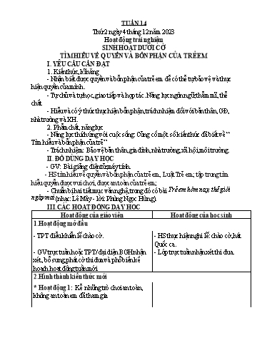 Kế hoạch bài dạy môn Tiếng Việt + Toán 1 - Tuần 14 (Thứ 2-4) - Năm học 2023-2024 - Trần Thị Thanh Hương