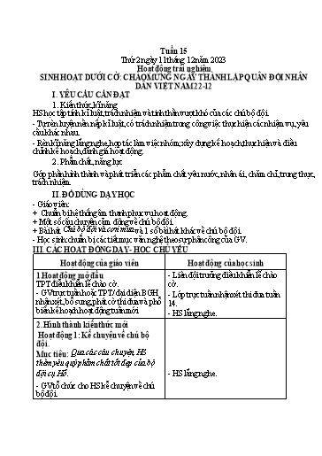 Kế hoạch bài dạy môn Tiếng Việt + Toán 1 - Tuần 15 (Thứ 2-4) - Năm học 2023-2024 - Trần Thị Thanh Hương