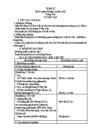 Kế hoạch bài dạy môn Tiếng Việt + Toán 1 - Tuần 17 (Thứ 5+6) - Năm học 2023-2024 - Trần Thị Thanh Hương