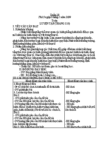 Kế hoạch bài dạy môn Tiếng Việt + Toán 1 - Tuần 18 (Thứ 2-4) - Năm học 2023-2024 - Trần Thị Thanh Hương