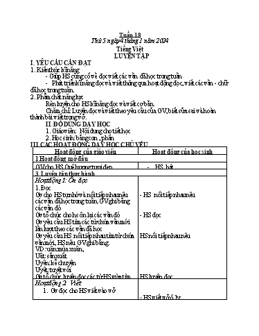 Kế hoạch bài dạy môn Tiếng Việt + Toán 1 - Tuần 18 (Thứ 5+6) - Năm học 2023-2024 - Trần Thị Thanh Hương