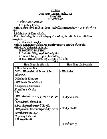 Kế hoạch bài dạy môn Tiếng Việt + Toán 1 - Tuần 6 (Thứ 5+6) - Năm học 2023-2024 - Trần Thị Thanh Hương