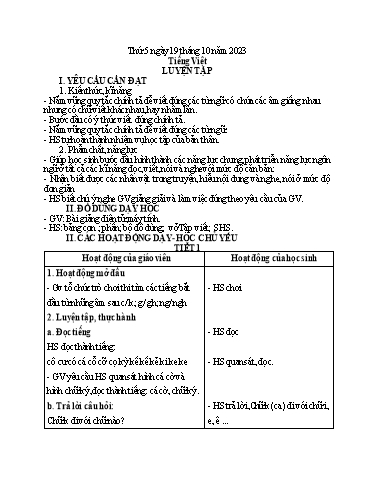 Kế hoạch bài dạy môn Tiếng Việt + Toán 1 - Tuần 7 (Thứ 5+6 ) - Năm học 2023-2024 - Trần Thị Thanh Hương