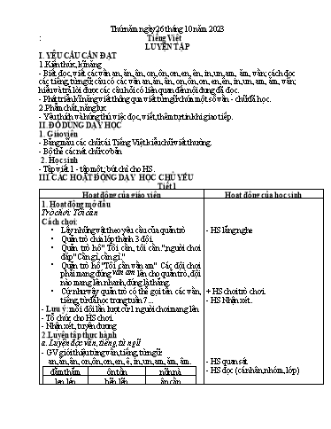 Kế hoạch bài dạy môn Tiếng Việt + Toán 1 - Tuần 8 (Thứ 5+6) - Năm học 2023-2024 - Trần Thị Thanh Hương