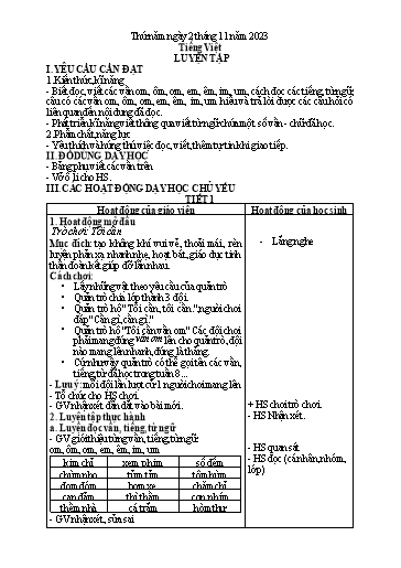 Kế hoạch bài dạy môn Tiếng Việt + Toán 1 - Tuần 9 - Năm học 2023-2024 - Trần Thị Thanh Hương