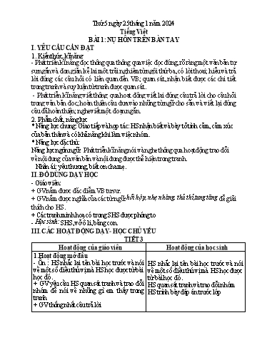 Kế hoạch bài dạy Tiếng Việt 1 - Bài 1: Nụ hôn trên bàn tay - Năm học 2023-2024