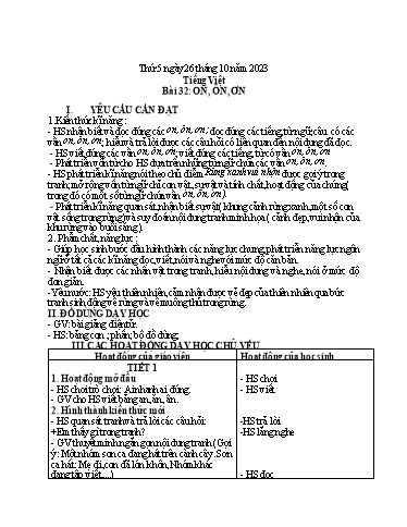 Kế hoạch bài dạy Tiếng Việt 1 - Bài 32: On, ôn, ơn - Năm học 2023-2024 - Trần Thị Hồng Thúy