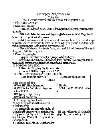 Kế hoạch bài dạy Tiếng Việt 1 - Bài 4: Cuộc thi tài năng rừng xanh (Tiết 3+4) - Năm học 2023-2024 - Trần Thị Hồng Thúy