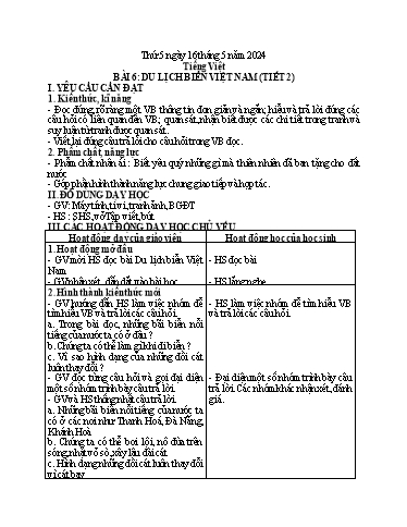 Kế hoạch bài dạy Tiếng Việt 1 - Bài 6: Du lịch biển Việt Nam (Tiết 2) - Năm học 2023-2024 - Trần Thị Hồng Thúy
