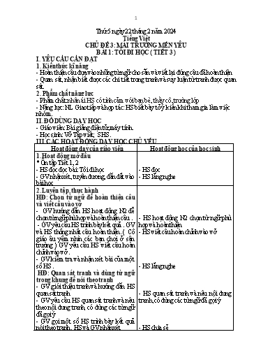 Kế hoạch bài dạy Tiếng Việt 1 - Chủ đề 3: Mái trường - Bài 1: Tôi đi học - Năm học 2023-2024 - Trần Thị Hồng Thúy