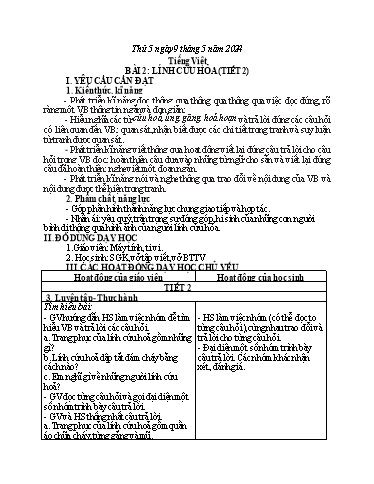 Kế hoạch bài dạy Tiếng Việt - Bài 2: Lính cứu hỏa - Năm học 2023-2024 - Trần Thị Hồng Thúy
