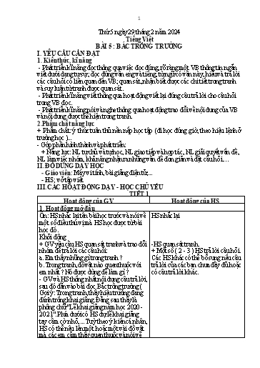 Kế hoạch bài dạy Tiếng Việt - Bài 5: Bác trống trường - Năm học 2023-2024 - Trần Thị Hồng Thúy