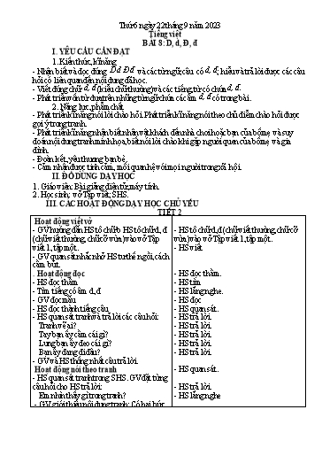 Kế hoạch bài dạy Tiếng Việt - Bài 8: D d, Đ đ - Năm học 2023-2024