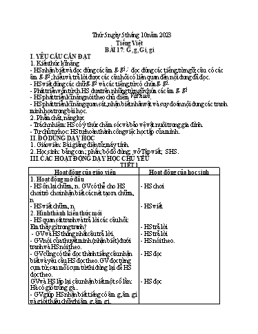 Kế hoạch bài dạy Tiếng Việt + Hoạt động trải nghiệm 1 - Năm 2023-2024 - Trần Thị Hồng Thúy