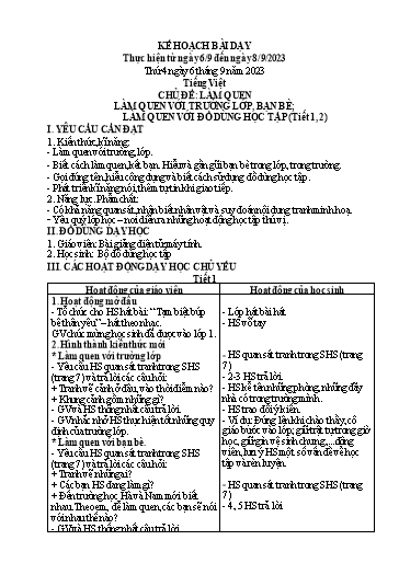 Kế hoạch bài dạy Tiếng Việt + Toán 1 - Năm học 2023-2024 - Trần Thị Thanh Hương