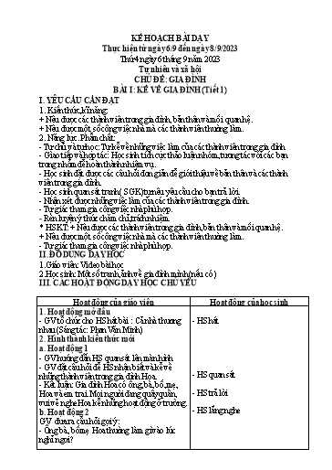 Kế hoạch bài dạy Tiếng Việt + Toán 1 - Tuần 1 - Năm học 2023-2024 - Nguyễn Thị Ánh Tuyết