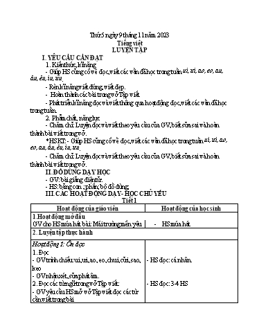 Kế hoạch bài dạy Tiếng Việt + Toán 1 - Tuần 10 (Thứ 5+6) - Năm học 2023-2024 - Nguyễn Thị Ánh Tuyết