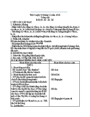 Kế hoạch bài dạy Tiếng Việt + Toán 1 - Tuần 11 (Thứ 5+6) - Năm học 2023-2024 - Nguyễn Thị Yến Nhi