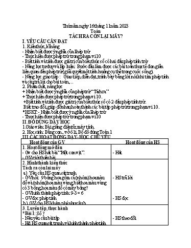 Kế hoạch bài dạy Tiếng Việt + Toán 1 - Tuần 11 (Thứ 5+6) - Năm học 2023-2024 - Nguyễn Thị Ánh Tuyết
