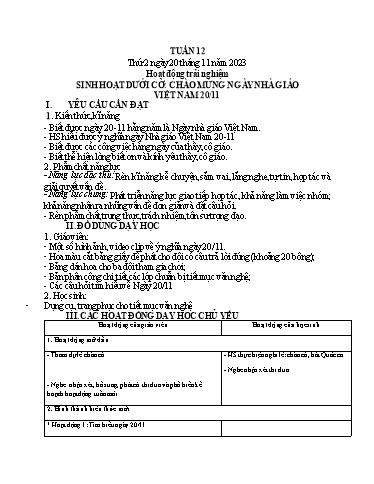 Kế hoạch bài dạy Tiếng Việt + Toán 1 - Tuần 12 (Thứ 3-5) - Năm học 2023-2024 - Nguyễn Thị Yến Nhi