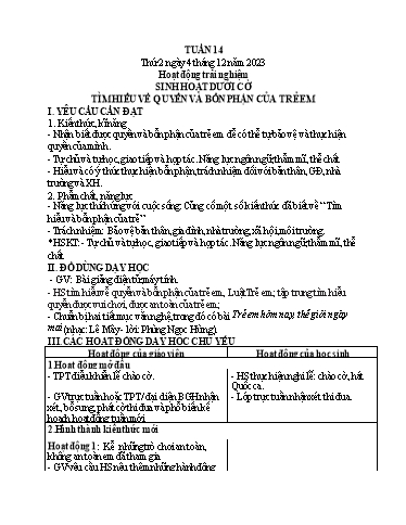 Kế hoạch bài dạy Tiếng Việt + Toán 1 - Tuần 14 (Thứ 2-4) - Năm học 2023-2024 - Nguyễn Thị Ánh Tuyết