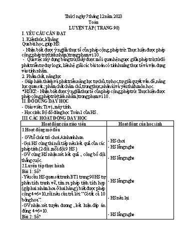 Kế hoạch bài dạy Tiếng Việt + Toán 1 - Tuần 14 (Thứ 5+6) - Năm học 2023-2024 - Nguyễn Thị Ánh Tuyết