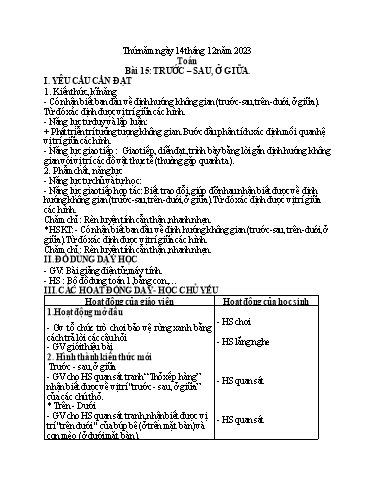 Kế hoạch bài dạy Tiếng Việt + Toán 1 - Tuần 15 (Thứ 5+6) - Năm học 2023-2024 - Nguyễn Thị Ánh Tuyết