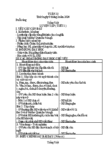 Kế hoạch bài dạy Tiếng Việt + Toán 1 - Tuần 23 (Thứ 5+6) - Năm học 2023-2024 - Trần Thị Thanh Hương
