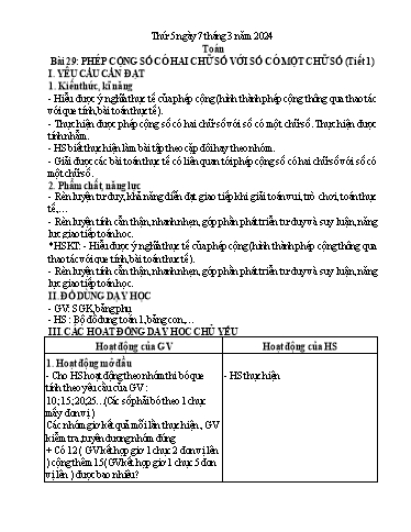 Kế hoạch bài dạy Tiếng Việt + Toán 1 - Tuần 25 (Thứ 5+6) - Năm học 2023-2024 - Nguyễn Thị Ánh Tuyết