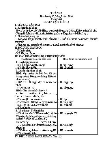 Kế hoạch bài dạy Tiếng Việt + Toán 1 - Tuần 27 (Thứ 5-6) - Năm học 2023-2024 - Trần Thị Thanh Hương