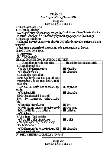 Kế hoạch bài dạy Tiếng Việt + Toán 1 - Tuần 28 - Năm học 2023-2024 - Trần Thị Thanh Hương