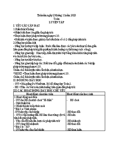 Kế hoạch bài dạy Tiếng Việt + Toán 1 - Tuần 3 - Năm học 2023-2024 - Nguyễn Thị Ánh Tuyết