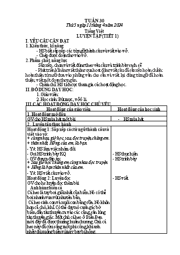 Kế hoạch bài dạy Tiếng Việt + Toán 1 - Tuần 30 (Thứ 5-6) - Năm học 2023-2024 - Trần Thị Thanh Hương