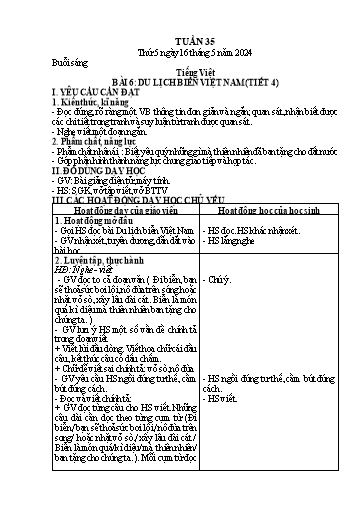 Kế hoạch bài dạy Tiếng Việt + Toán 1 - Tuần 34 (Thứ 5+6) - Năm học 2023-2024 - Trần Thị Thanh Hương