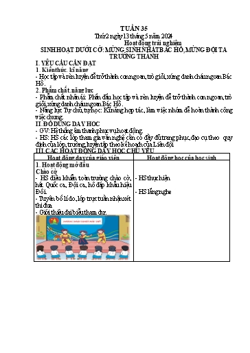 Kế hoạch bài dạy Tiếng Việt + Toán 1 - Tuần 35 - Năm 2023-2024 - Trần Thị Hồng Thúy